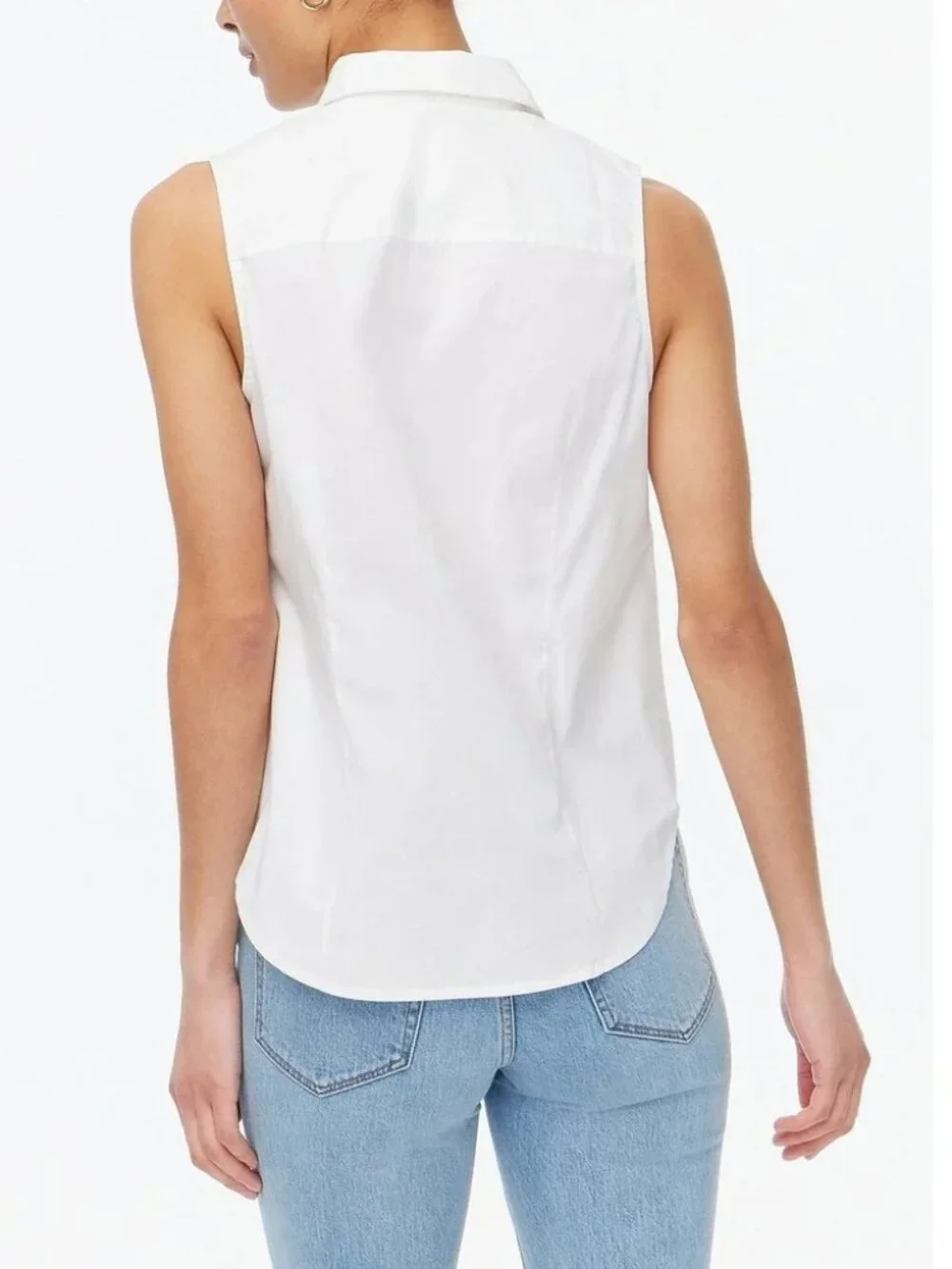 J. Crew White Sleeveless Button Down Perfect Fit Shirt PL NWT